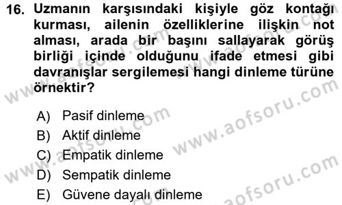 Özel Gereksinimli Bireyler ve Bakım Hizmetleri Dersi 2015 - 2016 Yılı (Vize) Ara Sınav Soruları 16. Soru