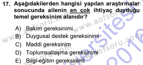 Özel Gereksinimli Bireyler ve Bakım Hizmetleri Dersi 2015 - 2016 Yılı (Vize) Ara Sınav Soruları 17. Soru