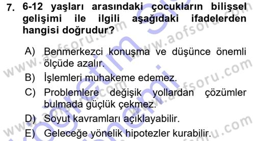 Özel Gereksinimli Bireyler ve Bakım Hizmetleri Dersi 2015 - 2016 Yılı (Final) Dönem Sonu Sınav Soruları 7. Soru