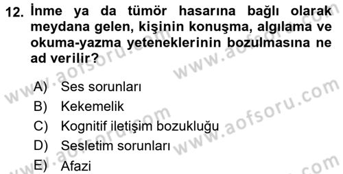 Özel Gereksinimli Bireyler ve Bakım Hizmetleri Dersi 2016 - 2017 Yılı (Vize) Ara Sınav Soruları 12. Soru