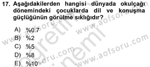 Özel Gereksinimli Bireyler ve Bakım Hizmetleri Dersi 2016 - 2017 Yılı (Vize) Ara Sınav Soruları 17. Soru