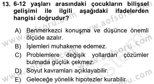 Özel Gereksinimli Bireyler ve Bakım Hizmetleri Dersi 2016 - 2017 Yılı (Final) Dönem Sonu Sınav Soruları 13. Soru