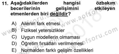 Özel Gereksinimli Bireyler ve Bakım Hizmetleri Dersi 2017 - 2018 Yılı 3 Ders Sınav Soruları 11. Soru