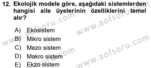 Özel Gereksinimli Bireyler ve Bakım Hizmetleri Dersi 2017 - 2018 Yılı (Vize) Ara Sınav Soruları 12. Soru