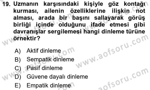 Özel Gereksinimli Bireyler ve Bakım Hizmetleri Dersi 2017 - 2018 Yılı (Vize) Ara Sınav Soruları 19. Soru