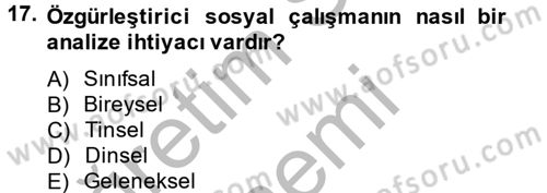 Sosyal Hizmet Uygulamaları Dersi 2012 - 2013 Yılı (Final) Dönem Sonu Sınavı 17. Soru