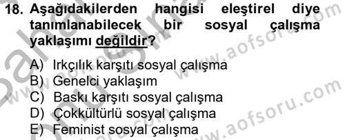 Sosyal Hizmet Uygulamaları Dersi 2012 - 2013 Yılı (Final) Dönem Sonu Sınavı 18. Soru