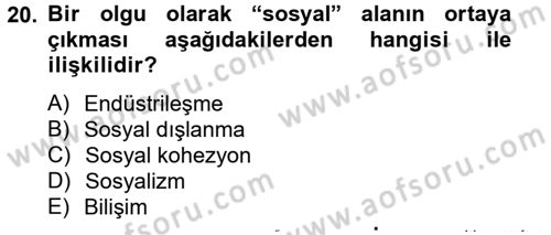 Sosyal Hizmet Uygulamaları Dersi 2012 - 2013 Yılı (Final) Dönem Sonu Sınavı 20. Soru