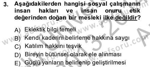 Sosyal Hizmet Uygulamaları Dersi 2013 - 2014 Yılı (Vize) Ara Sınavı 3. Soru