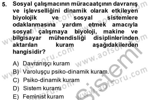 Sosyal Hizmet Uygulamaları Dersi 2013 - 2014 Yılı (Vize) Ara Sınavı 5. Soru