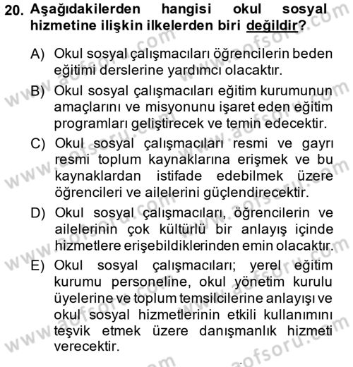 Sosyal Hizmet Uygulamaları Dersi 2013 - 2014 Yılı Tek Ders Sınav Soruları 20. Soru