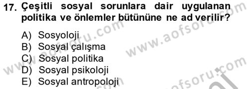 Sosyal Hizmet Uygulamaları Dersi 2014 - 2015 Yılı (Final) Dönem Sonu Sınav Soruları 17. Soru