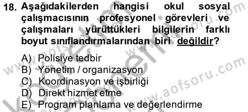 Sosyal Hizmet Uygulamaları Dersi 2014 - 2015 Yılı (Final) Dönem Sonu Sınav Soruları 18. Soru