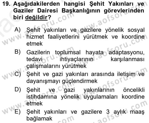 Sosyal Hizmet Uygulamaları Dersi 2015 - 2016 Yılı (Vize) Ara Sınav Soruları 19. Soru