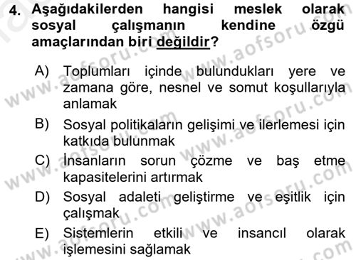 Sosyal Hizmet Uygulamaları Dersi 2015 - 2016 Yılı (Vize) Ara Sınav Soruları 4. Soru