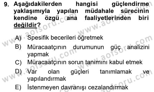 Sosyal Hizmet Uygulamaları Dersi 2015 - 2016 Yılı (Vize) Ara Sınav Soruları 9. Soru