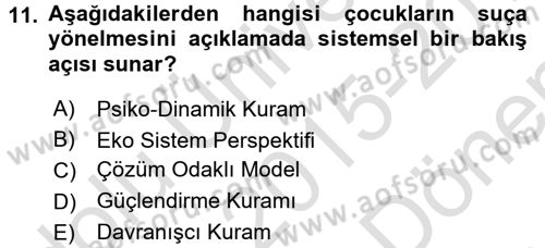 Sosyal Hizmet Uygulamaları Dersi 2015 - 2016 Yılı (Final) Dönem Sonu Sınavı 11. Soru