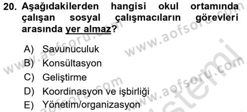 Sosyal Hizmet Uygulamaları Dersi 2015 - 2016 Yılı (Final) Dönem Sonu Sınavı 20. Soru