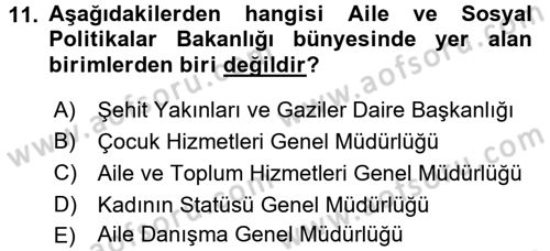 Sosyal Hizmet Uygulamaları Dersi 2015 - 2016 Yılı Tek Ders Sınav Soruları 11. Soru