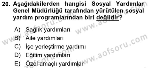 Sosyal Hizmet Uygulamaları Dersi 2015 - 2016 Yılı Tek Ders Sınav Soruları 20. Soru