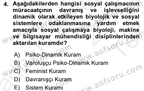 Sosyal Hizmet Uygulamaları Dersi 2015 - 2016 Yılı Tek Ders Sınav Soruları 4. Soru