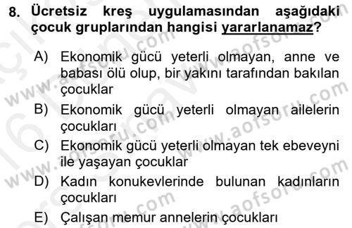 Sosyal Hizmet Uygulamaları Dersi 2015 - 2016 Yılı Tek Ders Sınav Soruları 8. Soru