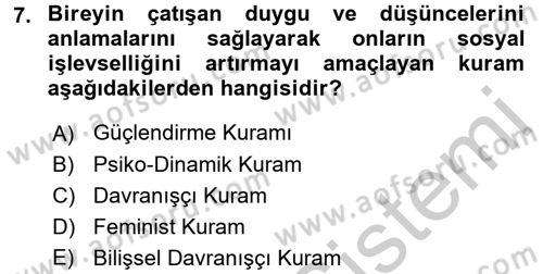 Sosyal Hizmet Uygulamaları Dersi 2016 - 2017 Yılı (Vize) Ara Sınav Soruları 7. Soru