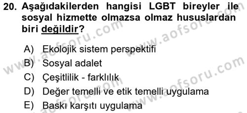 Sosyal Hizmet Uygulamaları Dersi 2016 - 2017 Yılı (Final) Dönem Sonu Sınav Soruları 20. Soru