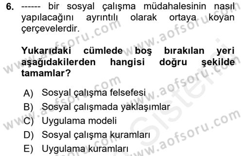 Sosyal Hizmet Uygulamaları Dersi 2017 - 2018 Yılı (Vize) Ara Sınavı 6. Soru