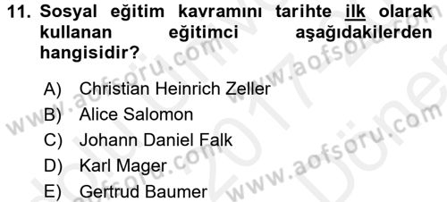 Sosyal Hizmet Uygulamaları Dersi 2017 - 2018 Yılı (Final) Dönem Sonu Sınav Soruları 11. Soru