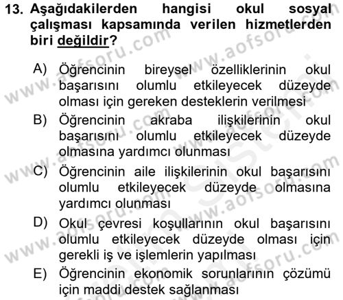 Sosyal Hizmet Uygulamaları Dersi 2017 - 2018 Yılı (Final) Dönem Sonu Sınav Soruları 13. Soru