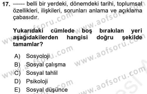 Sosyal Hizmet Uygulamaları Dersi 2017 - 2018 Yılı (Final) Dönem Sonu Sınav Soruları 17. Soru