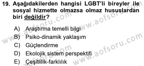 Sosyal Hizmet Uygulamaları Dersi 2017 - 2018 Yılı (Final) Dönem Sonu Sınav Soruları 19. Soru
