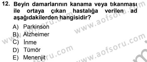 Yaşlı ve Hasta Bakım Hizmetleri Dersi 2012 - 2013 Yılı (Vize) Ara Sınav Soruları 12. Soru