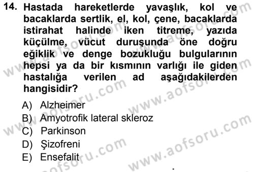 Yaşlı ve Hasta Bakım Hizmetleri Dersi 2012 - 2013 Yılı (Vize) Ara Sınav Soruları 14. Soru