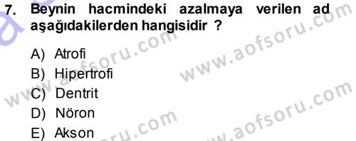 Yaşlı ve Hasta Bakım Hizmetleri Dersi 2013 - 2014 Yılı (Vize) Ara Sınav Soruları 7. Soru