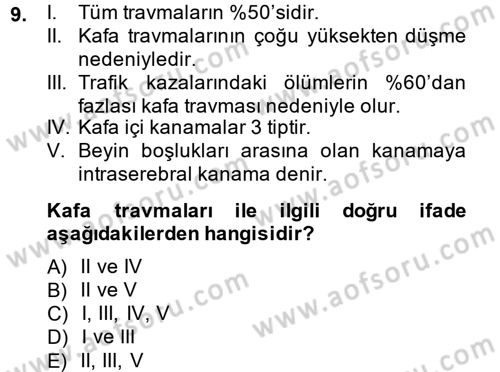 Yaşlı ve Hasta Bakım Hizmetleri Dersi 2013 - 2014 Yılı (Final) Dönem Sonu Sınav Soruları 9. Soru