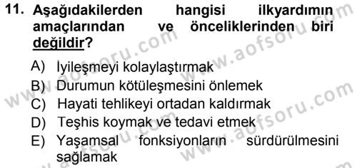 Yaşlı ve Hasta Bakım Hizmetleri Dersi 2013 - 2014 Yılı Tek Ders Sınav Soruları 11. Soru