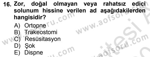 Yaşlı ve Hasta Bakım Hizmetleri Dersi 2013 - 2014 Yılı Tek Ders Sınav Soruları 16. Soru