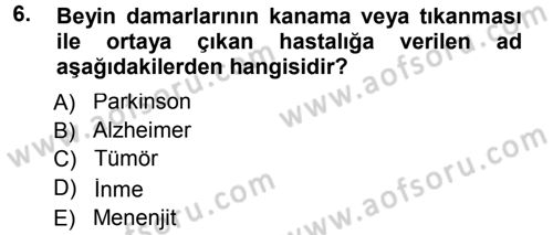 Yaşlı ve Hasta Bakım Hizmetleri Dersi 2013 - 2014 Yılı Tek Ders Sınav Soruları 6. Soru