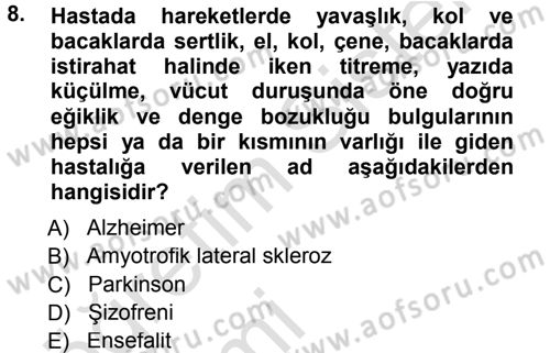 Yaşlı ve Hasta Bakım Hizmetleri Dersi 2013 - 2014 Yılı Tek Ders Sınav Soruları 8. Soru