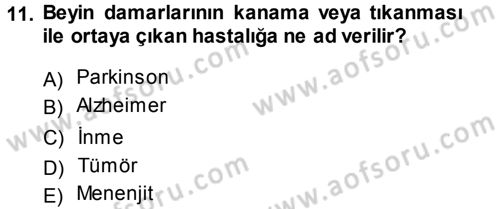 Yaşlı ve Hasta Bakım Hizmetleri Dersi 2014 - 2015 Yılı (Vize) Ara Sınav Soruları 11. Soru