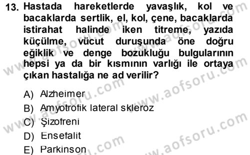 Yaşlı ve Hasta Bakım Hizmetleri Dersi 2014 - 2015 Yılı (Vize) Ara Sınav Soruları 13. Soru