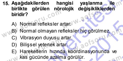 Yaşlı ve Hasta Bakım Hizmetleri Dersi 2014 - 2015 Yılı (Vize) Ara Sınav Soruları 15. Soru