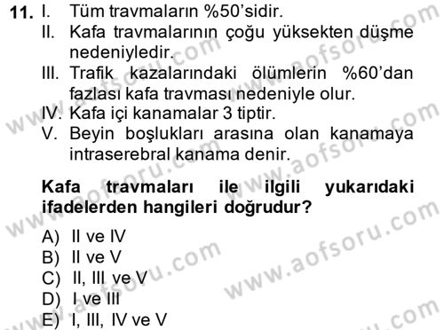 Yaşlı ve Hasta Bakım Hizmetleri Dersi 2014 - 2015 Yılı (Final) Dönem Sonu Sınav Soruları 11. Soru