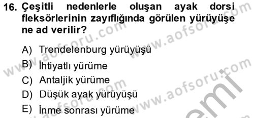 Yaşlı ve Hasta Bakım Hizmetleri Dersi 2014 - 2015 Yılı (Final) Dönem Sonu Sınav Soruları 16. Soru