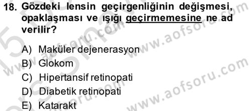 Yaşlı ve Hasta Bakım Hizmetleri Dersi 2014 - 2015 Yılı Tek Ders Sınav Soruları 18. Soru