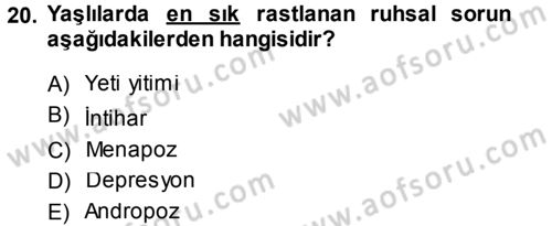 Yaşlı ve Hasta Bakım Hizmetleri Dersi 2014 - 2015 Yılı Tek Ders Sınav Soruları 20. Soru
