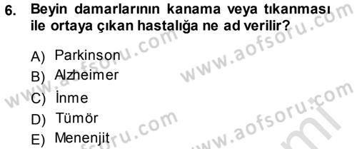 Yaşlı ve Hasta Bakım Hizmetleri Dersi 2014 - 2015 Yılı Tek Ders Sınav Soruları 6. Soru