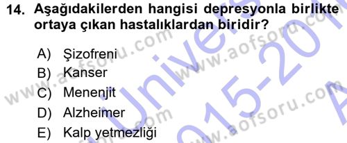 Yaşlı ve Hasta Bakım Hizmetleri Dersi 2015 - 2016 Yılı (Vize) Ara Sınav Soruları 14. Soru